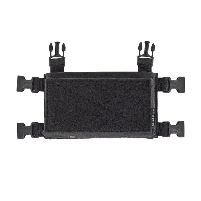Spiritus Systems Micro Fight Chassis Mk4 in Black modular chest rig platform with soft loop Velcro interior and rear hook panel, low profile tactical placard system compatible with LV119 plate carrier and modular insert setup made in the USA