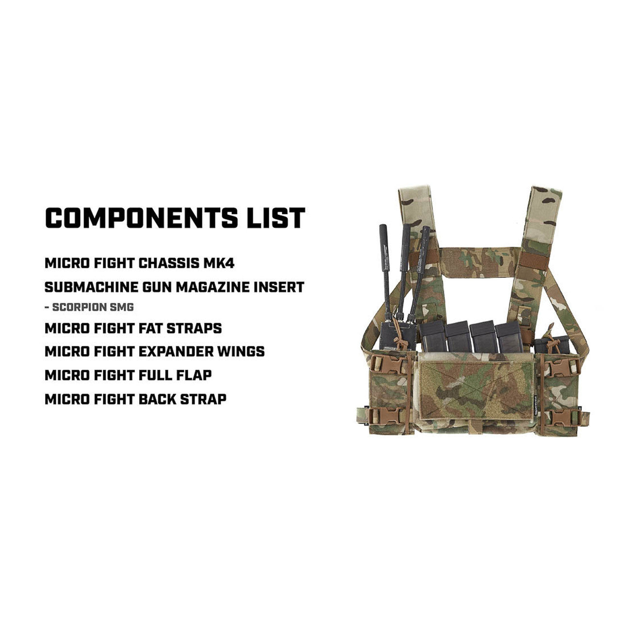 Spiritus Systems Micro Fight Chassis Mk4 configured with Fat Straps, back strap, 5.56 magazine inserts, and Full Flap installed, modular chest rig system built as a complete lightweight tactical loadout platform made in the USA