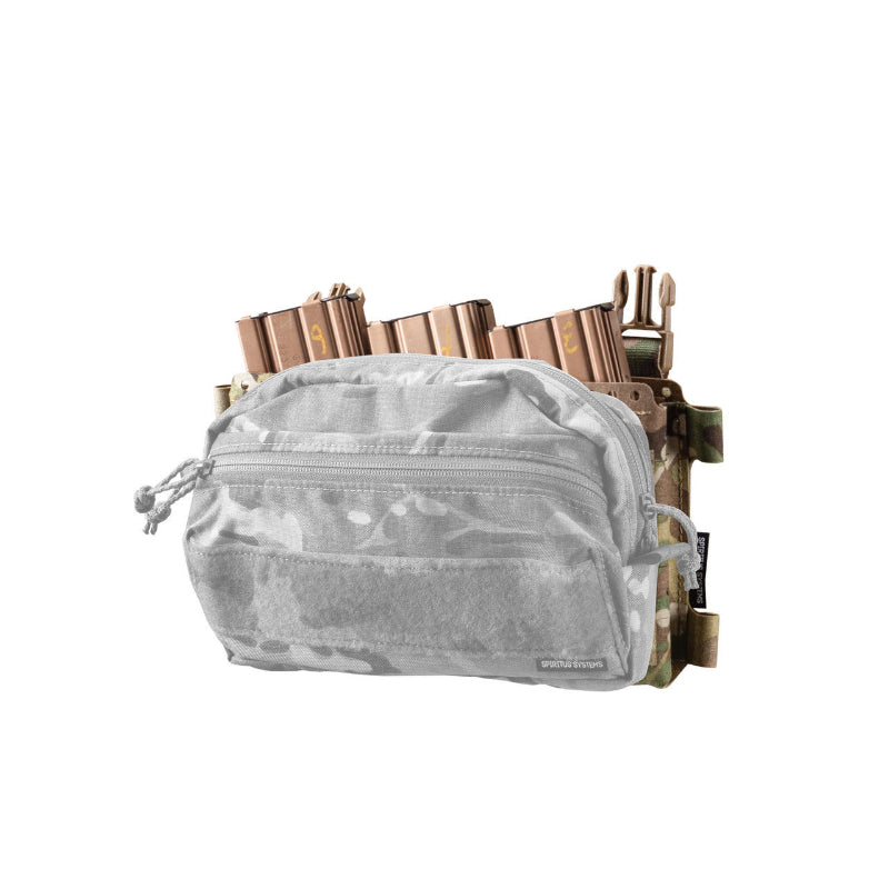 Showing a possible tactical pouch attachment for this panel to carry on a white background