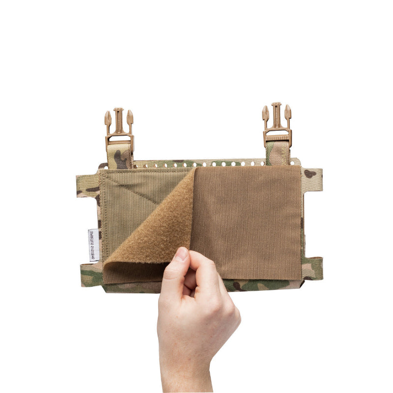 Backview of Licensed Multicam tactical panel with velcro backing on a white background