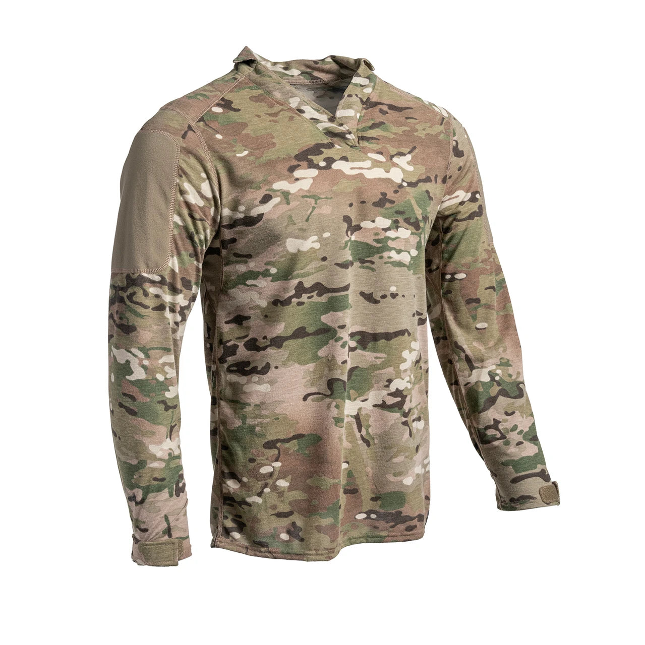 Spiritus Systems Mission Rugby Shirt Long Sleeve in MultiCam featuring flame-resistant fabric, moisture-wicking performance, and a durable tactical design for operational use.