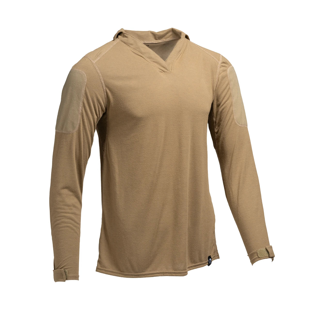 Spiritus Systems Mission Rugby Shirt Long Sleeve in Tan featuring inherent flame-resistant fabric, moisture-wicking performance, and lightweight tactical comfort.