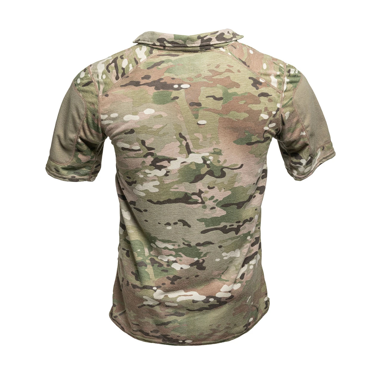 Back view of the Spiritus Systems Mission Rugby Shirt Short Sleeve in MultiCam showing the athletic fit and durable FR construction.