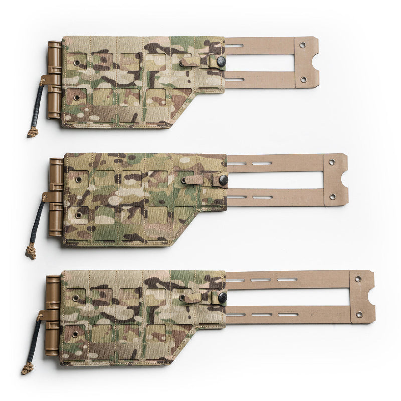 Spiritus Systems Reactive MOLLE Tubes Cummerbund showing slide lock sizing adjustment and modular shock cord tension system, flexible plate carrier cummerbund with customizable fit and scalable MOLLE mounting capability for tactical armor setups