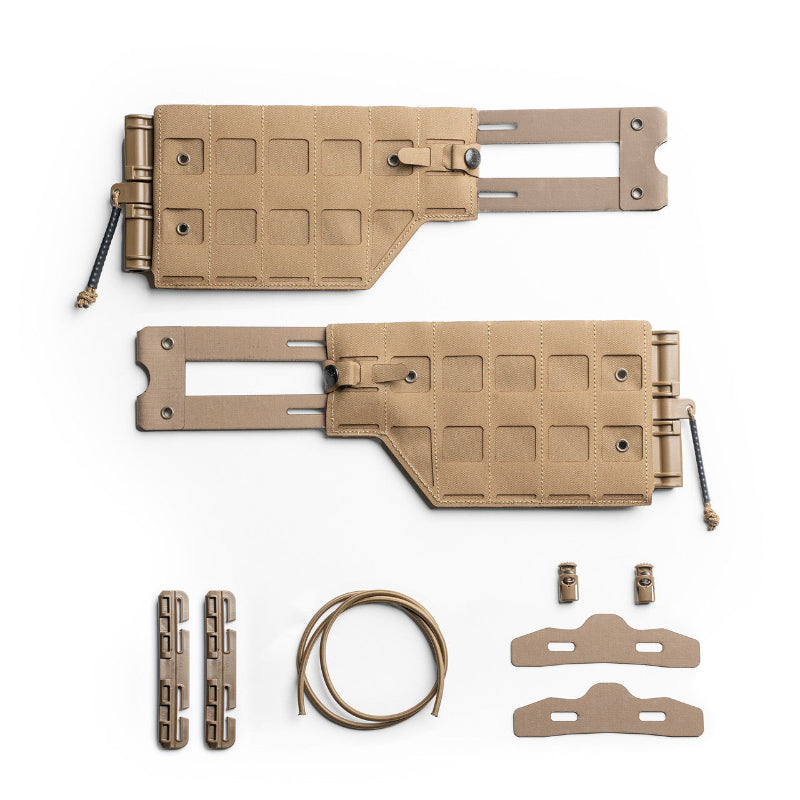 Spiritus Systems Reactive MOLLE Tubes Cummerbund in Coyote Brown with laser cut MOLLE columns, CURV thermoplastic reinforcement, and reactive shock cord expansion system, modular plate carrier side panel upgrade for tactical armor setups