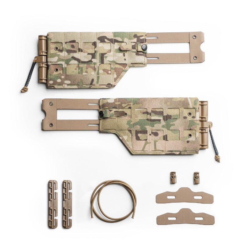 Spiritus Systems Reactive MOLLE Tubes Cummerbund in Multicam flexible plate carrier cummerbund with CURV composite structure, shock cord expansion system, and First Spear Tubes quick release, modular MOLLE upgrade for LV 119 plate carriers