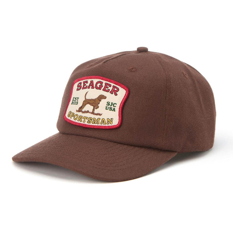 Brown cap with Seager Sportsman patch on a white background