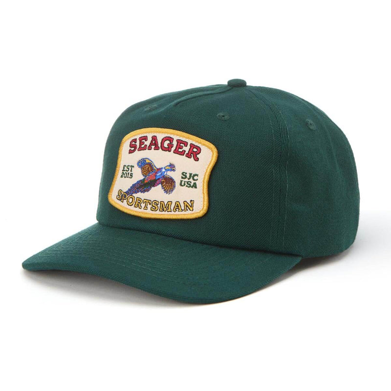 Green cap with Seager Sportsman patch on a white background