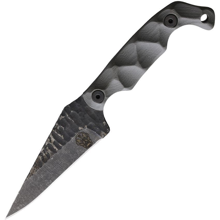 Stroup Knives Bravo 5 grey handle with acid etched 1095 steel drop point blade for durable everyday carry