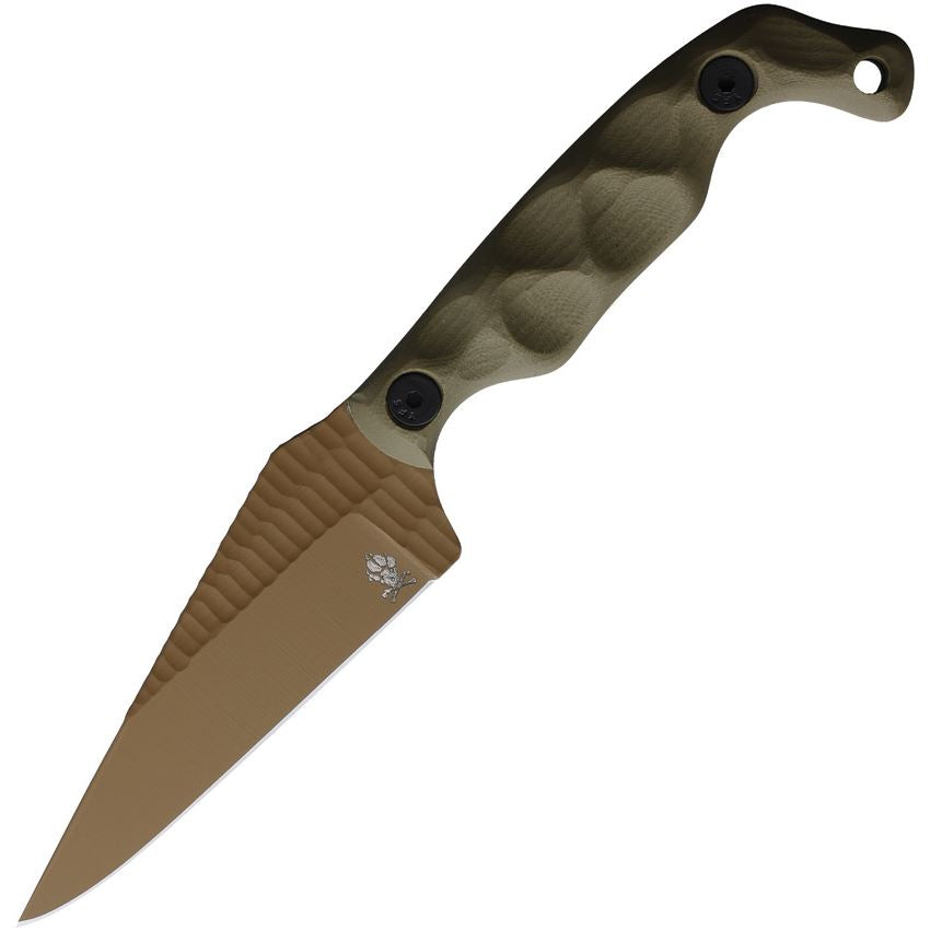 Stroup Bravo 5 OD Green handle with FDE Cerakote 1095 steel blade and compact fixed blade configuration