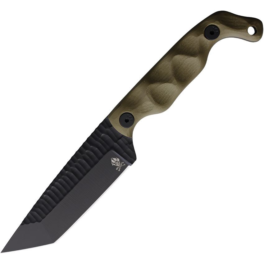 Stroup Bravo 5 Tanto OD Green handle with Black Cerakote 1095 high carbon steel blade designed for aggressive tactical performance