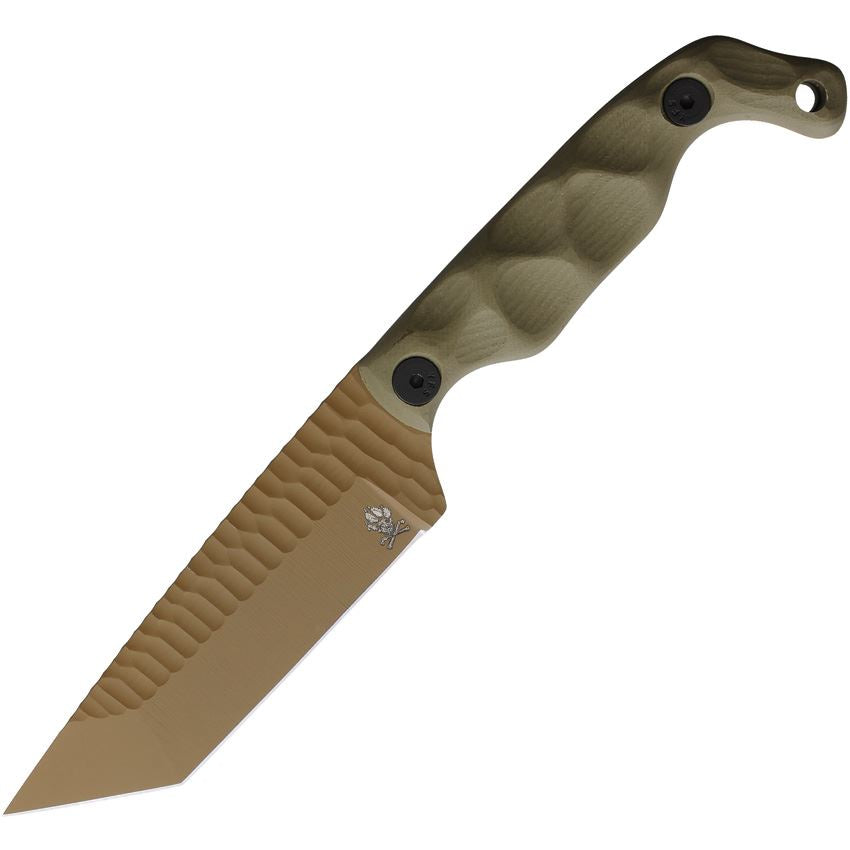 Stroup Bravo 5 Tanto OD Green handle with Flat Dark Earth Cerakote tanto blade and full tang construction for mission ready carry