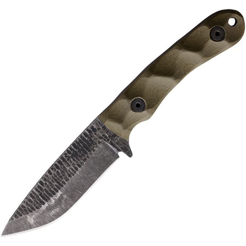 Stroup GP2 tactical knife with FDE G10 handle and acid etched 1095 high carbon steel blade, compact full tang fixed blade tactical knife for EDC, survival, hunting, and field carry made in the USA