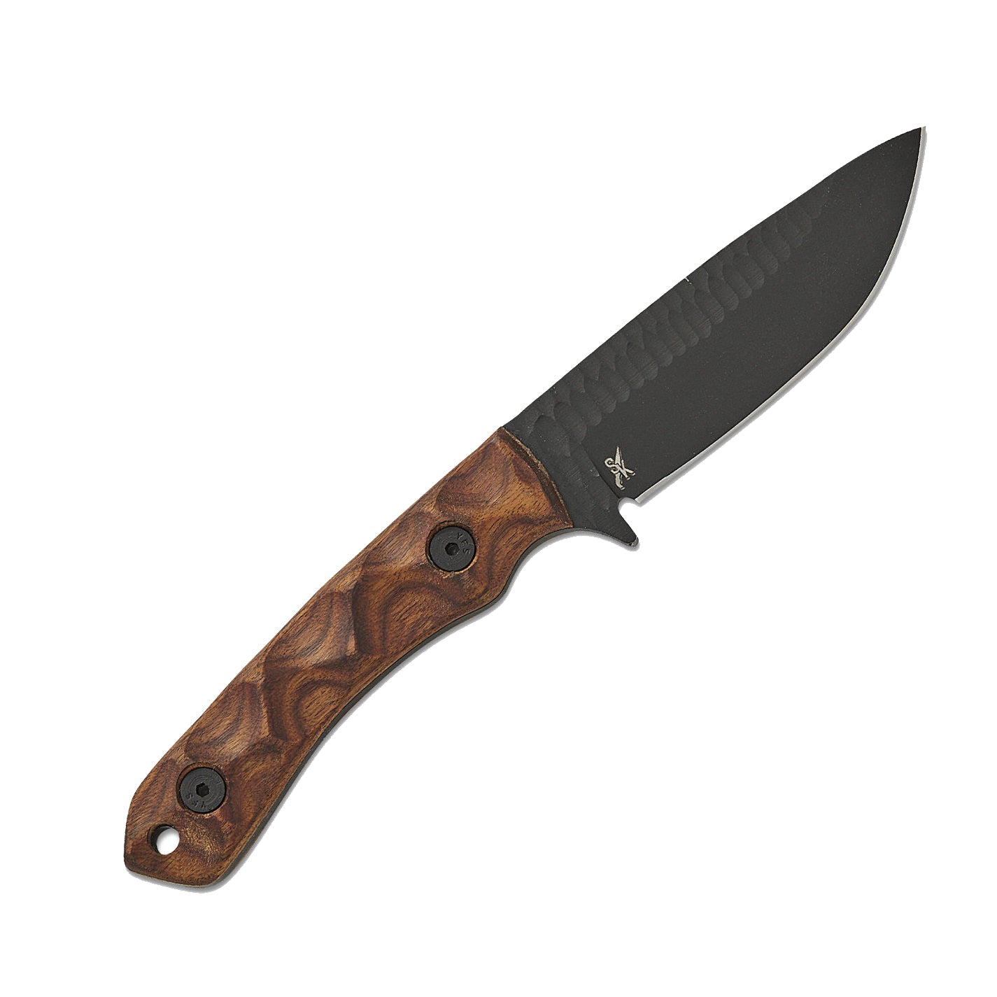 Stroup GP2 tactical knife showing Stroup Knives maker mark on 1095 high carbon steel blade with black G10 handle, compact full tang fixed blade tactical knife for EDC and survival use made in the USA. Available at Tactical Distributors.