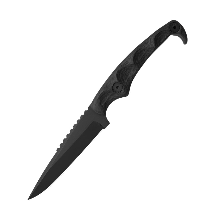 Stroup Knives MK2 combat fixed blade with Black Cerakote 1095 steel blade and black G10 nitrile wrapped handle
