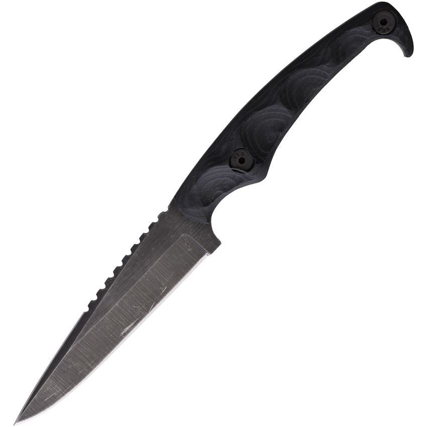 Stroup MK2 tactical combat knife with full tang 1095 high carbon steel blade and G10 handle wrapped in nitrile, slim 4 inch fixed blade tactical knife for self defense, close quarters combat, EDC carry, and field use made in the USA