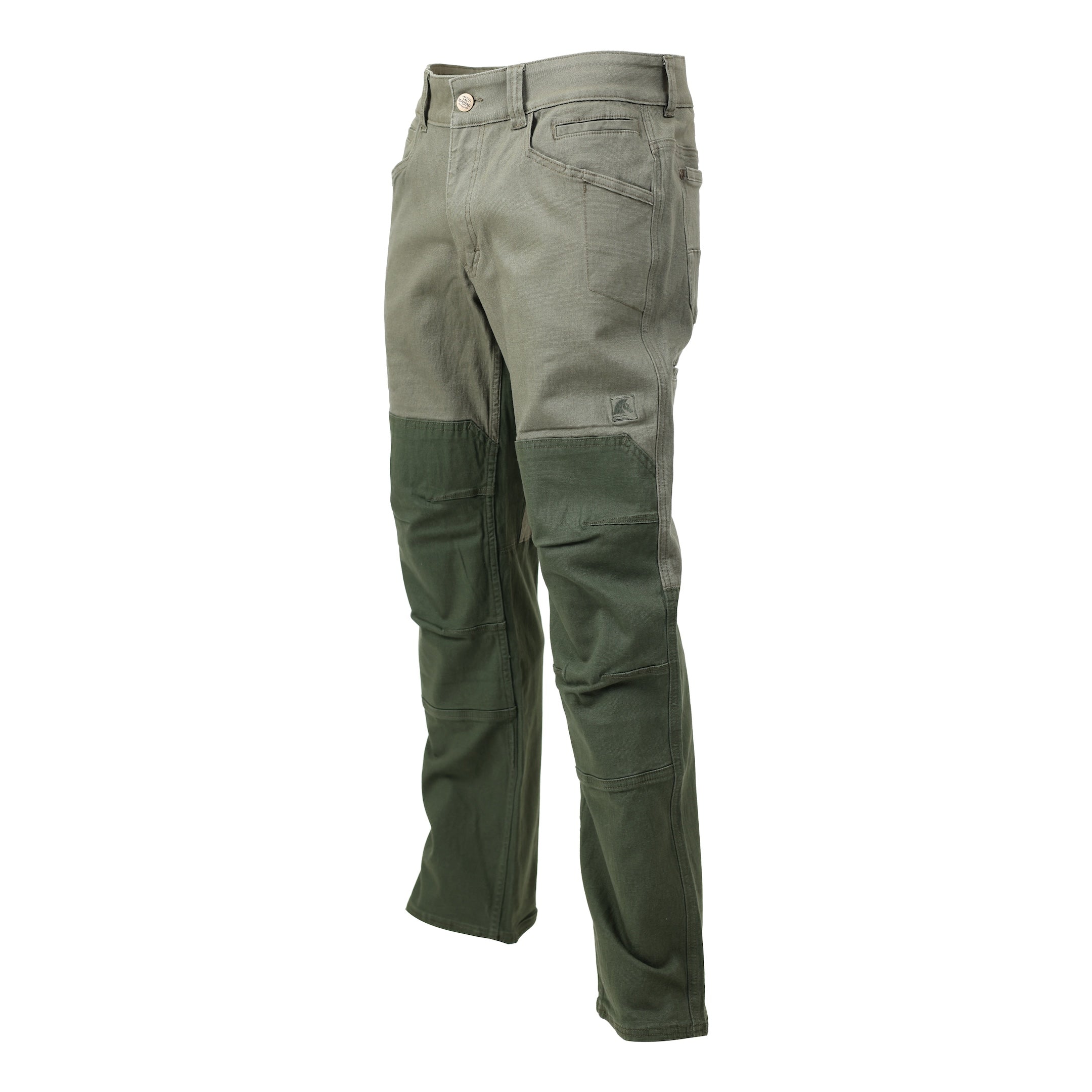 Close-up of TD Braddock Tactical Pants in olive green highlighting double-layered reinforced knee panels built for durability, movement, and rugged range use