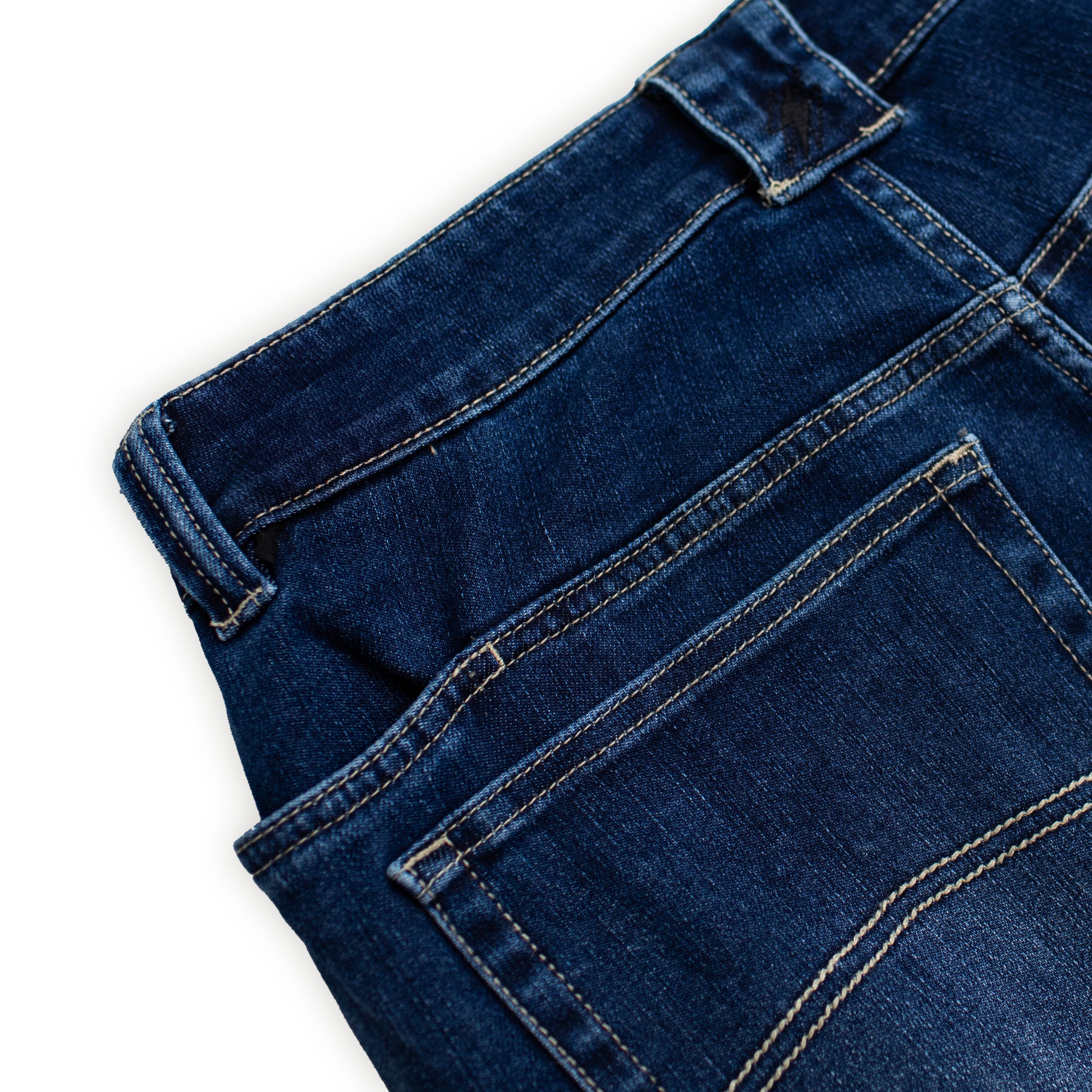 Back pocket layout of the TD McQuade Tactical Jeans in the Vintage wash showing the reinforced rear pockets, AR mag compatible EDC yoke pockets, and durable stretch tactical denim designed for users searching for the best tactical jeans, CCW jeans, and everyday carry pants.