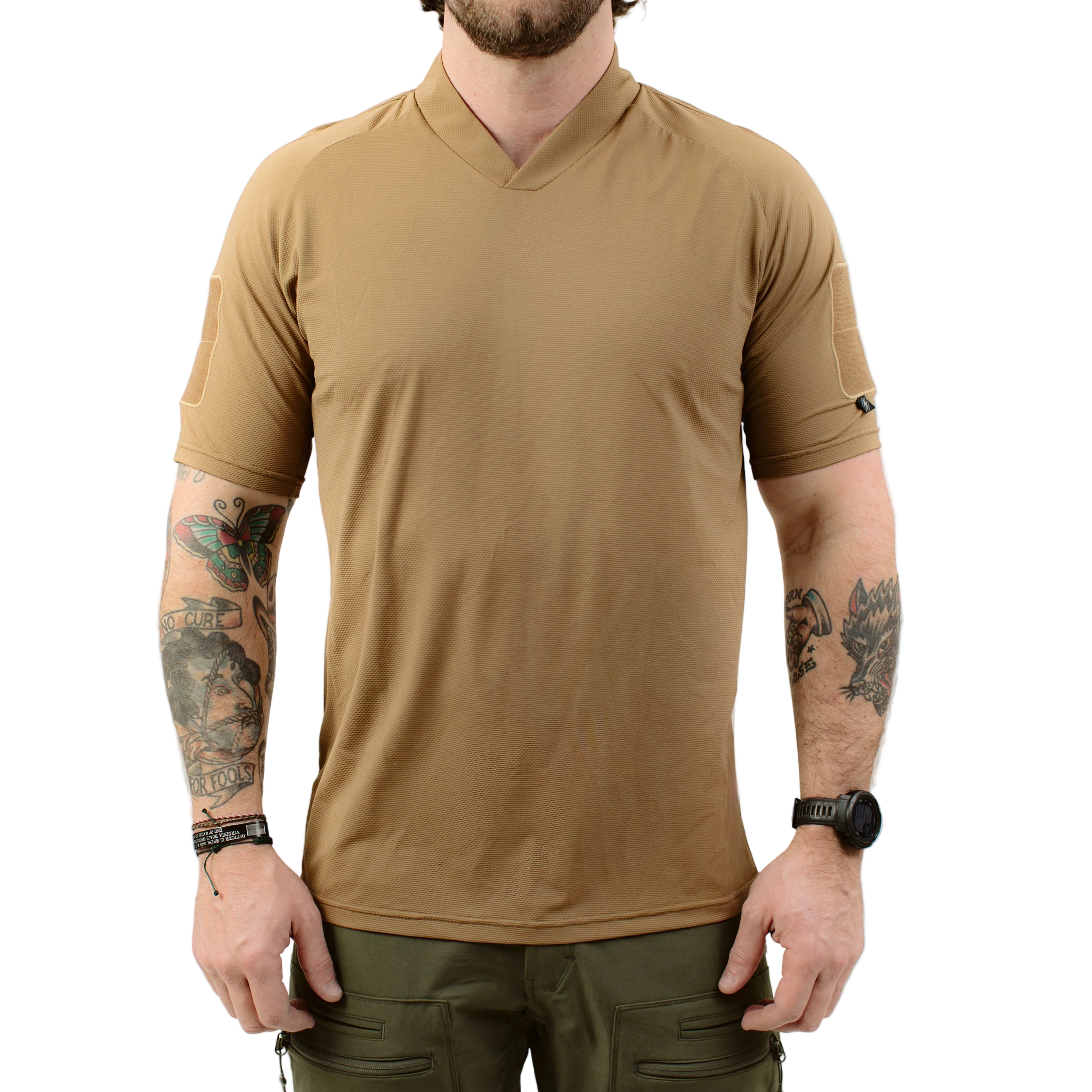 TD OSS Top Short Sleeve in Coyote lightweight tactical combat training shirt designed for hot weather range use, operator drills, and duty wear under plate carriers, breathable shooter base layer built for mobility and heat management