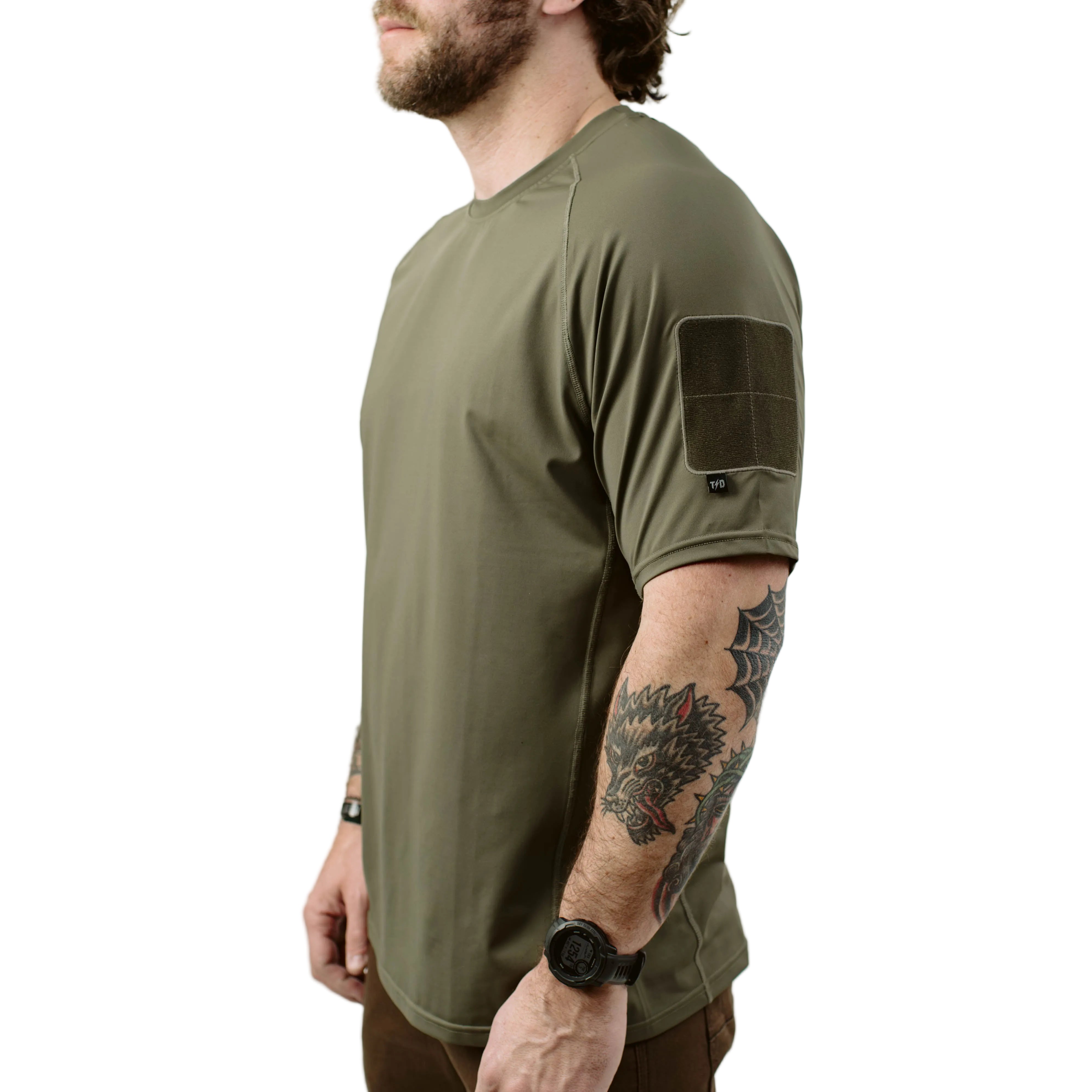 TD Ranger Green tactical range shirt sleeve loop field for morale patches and identification