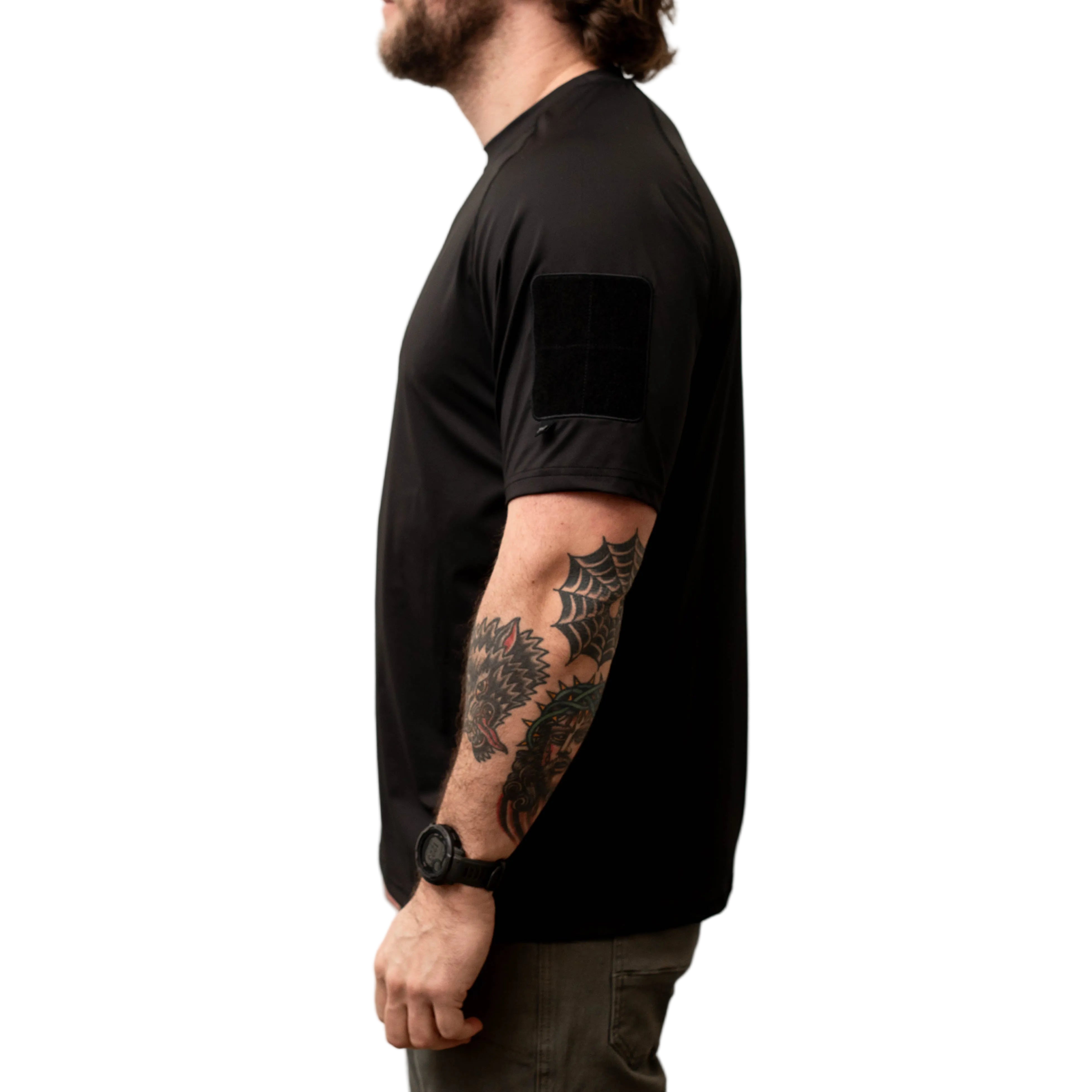 TD Short Sleeve Range Shirt Black sleeve loop panel for morale patch attachment