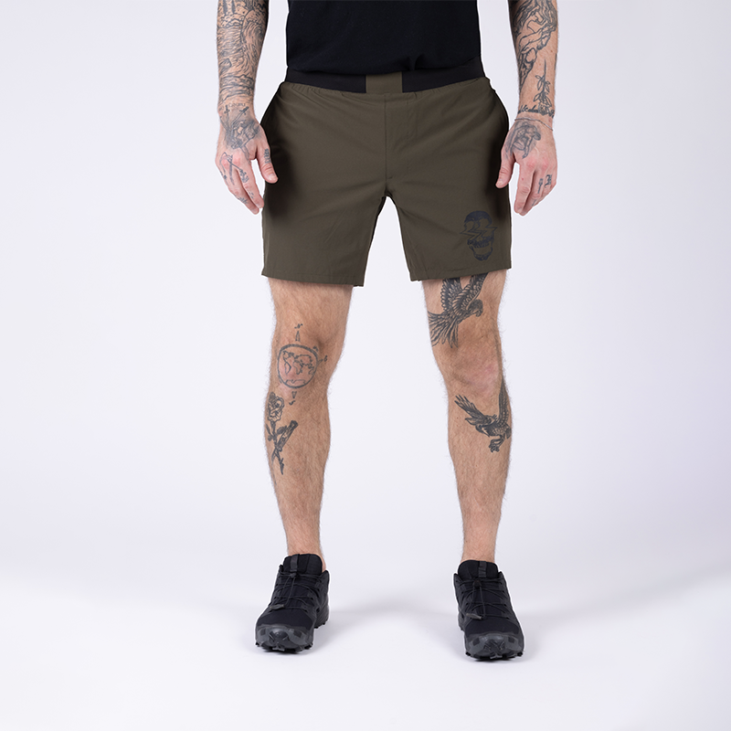 Front view of TD Workup Athletic Shorts in OD Green showcasing their performance-focused athletic fit, lightweight stretch ripstop fabric, and secure no-roll waistband. Designed for serious athletes, these tactical training shorts provide freedom of movement, moisture control, and EDC-ready pockets, making them perfect for running, lifting, and demanding fitness routines