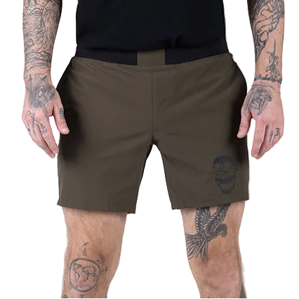 Front view of TD Workup Athletic Shorts in OD Green showcasing their performance-focused athletic fit, lightweight stretch ripstop fabric, and secure no-roll waistband. Designed for serious athletes, these tactical training shorts provide freedom of movement, moisture control, and EDC-ready pockets, making them perfect for running, lifting, and demanding fitness routines