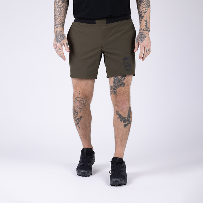 Another front view of TD Workup Athletic Shorts in OD Green highlighting the ultra-stretchy lightweight ripstop fabric and athletic fit that delivers maximum comfort for high-performance training and casual everyday loungewear. These tactical shorts feature a secure waistband and EDC pocketing, making them versatile for gym sessions, runs, or relaxing off-duty
