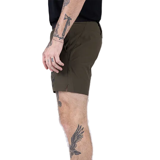 Side view of TD Workup Athletic Shorts in OD Green showing the athletic side profile, stretch ripstop fabric for full mobility, and practical pocket placement for EDC items. These performance shorts deliver comfort and freedom of movement, making them ideal for gym workouts, tactical training, running, and everyday casual wear