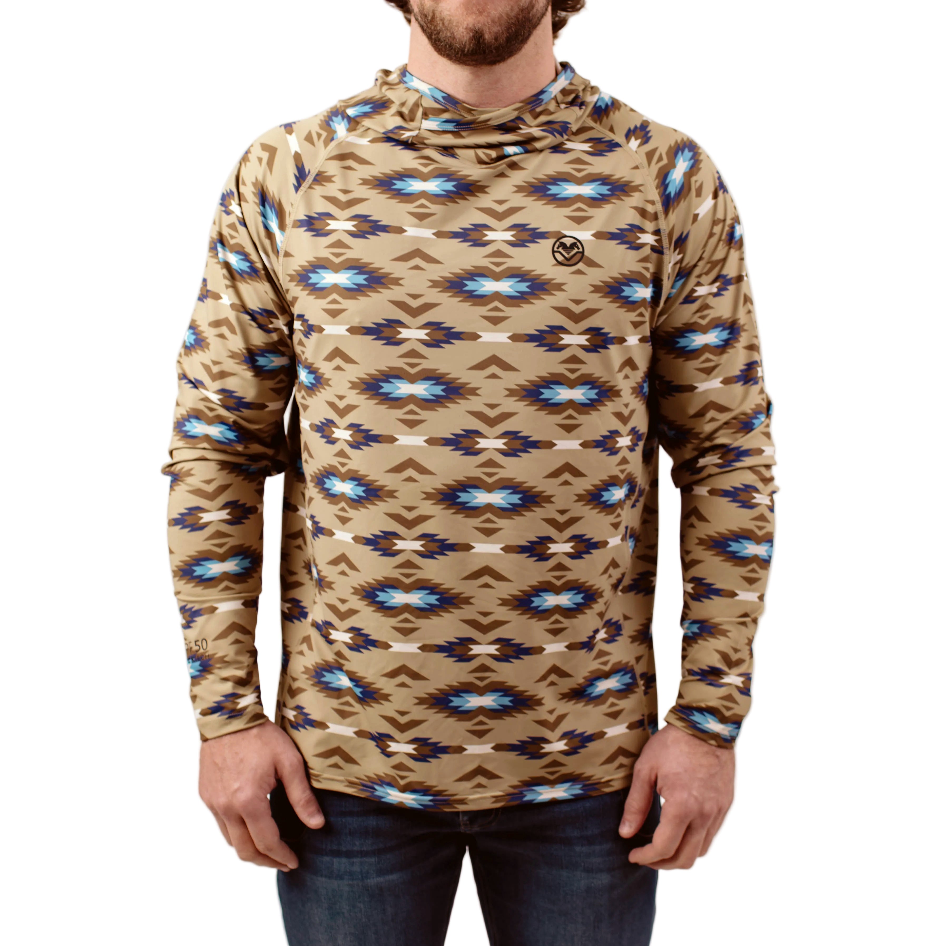 TD x Black Canyon Systems Southwest Tan hooded sun shirt product shot, lightweight tactical sun hoodie with UPF 50 protection, 4 way stretch performance fabric, and camo hot weather range layer built for desert training and outdoor operations