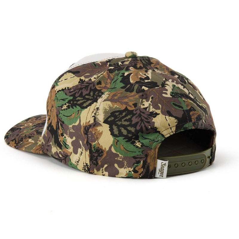 Camouflage-patterned cap on a white background
