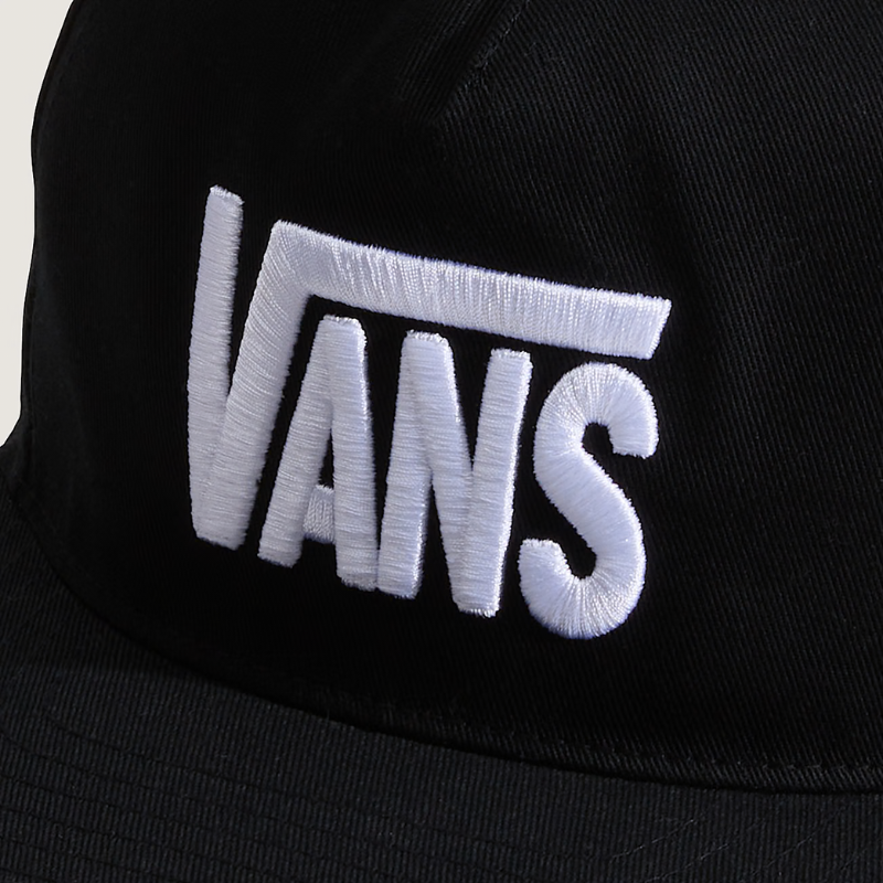 Black cap with white 'Vans' logo on a light gray background