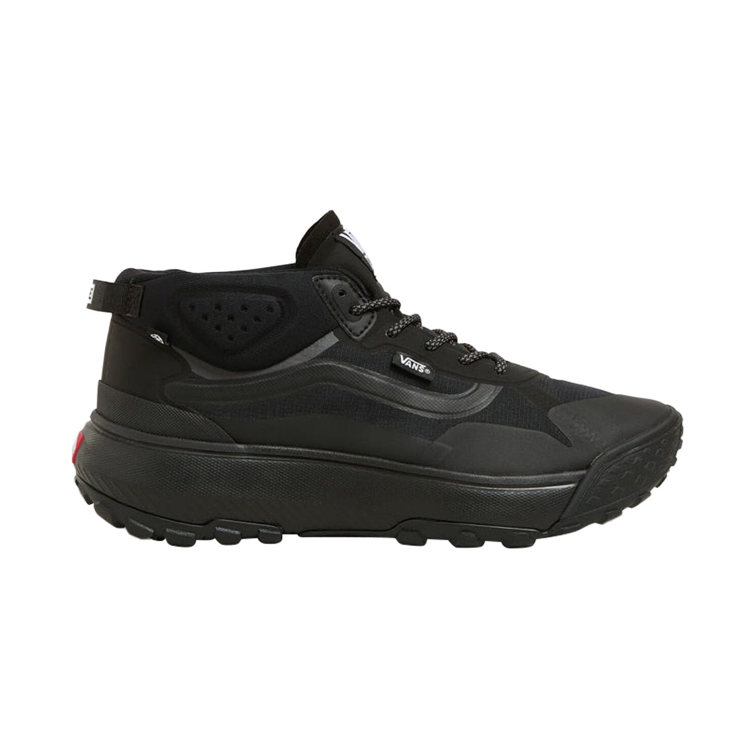 Vans MTE Crosspath Mid Shoe in Black featuring a water-resistant upper, mid-height support, and All-Trac traction for hiking, travel, and everyday wear.