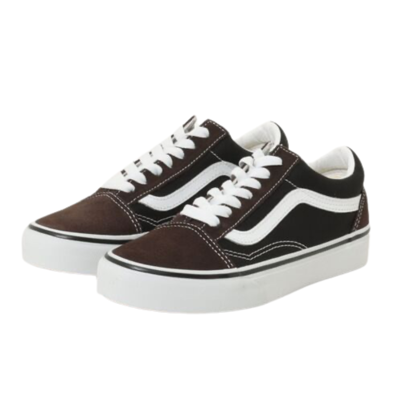 Vans Old Skool shoe in brown and black suede and canvas low top skate sneaker with iconic Sidestripe