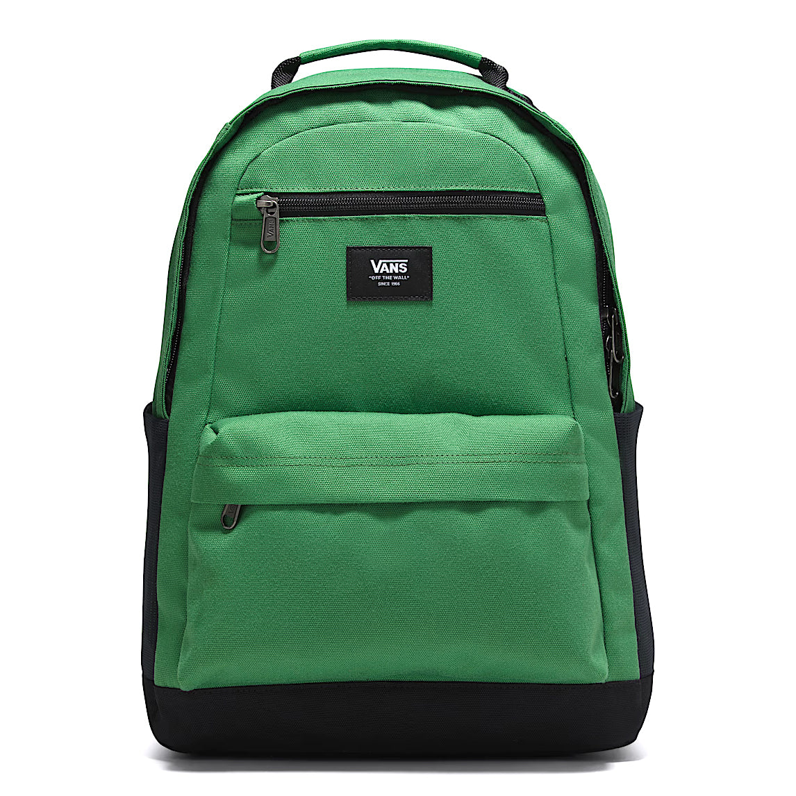 Front view of the Vans Startle Backpack in Pine Forest Green, a 21L off-duty backpack with laptop sleeve and organized storage for work, school, or travel