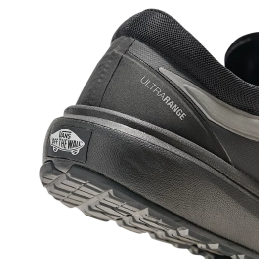 Back heel view of Vans UltraRange 2.0 highlighting UltraRange branding, padded collar, and secure heel lock design for support and all-day movement