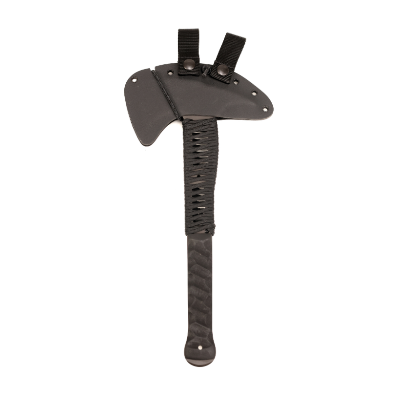 Black axe with sheath on a white background