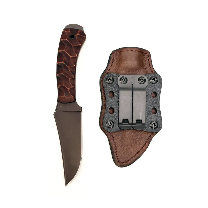 Winkler Blue Ridge Crusher with sculpted maple grip secured in premium leather wrapped Boltaron sheath for discreet tactical carry