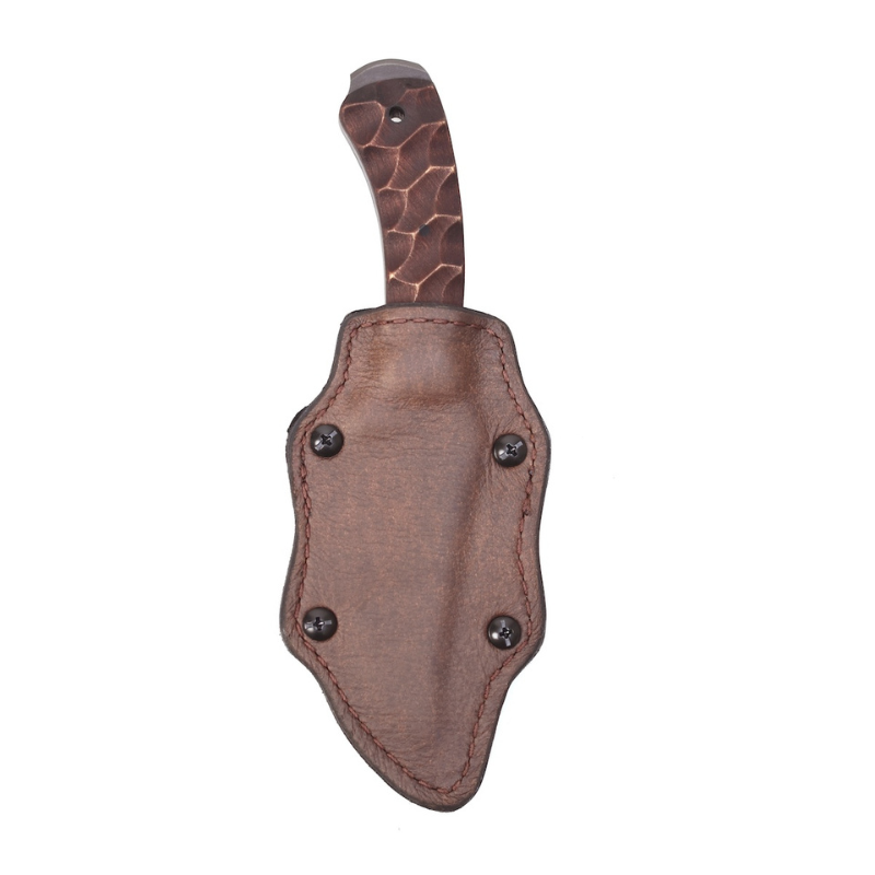 Winkler Blue Ridge Crusher with sculpted maple grip secured in premium leather wrapped Boltaron sheath for discreet tactical carry