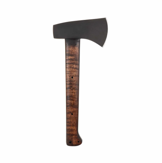 Winkler Knives Highland Hatchet with maple handle scales and 80CrV2 black oxide steel head featuring 4 7/8 inch cutting edge and hammer poll for survival and field use