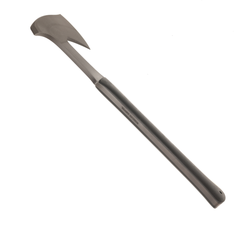 Side profile of Winkler Ridge Line Hatchet black laminate version showing skeletonized tang construction and compact 13 7/8 inch tactical axe design