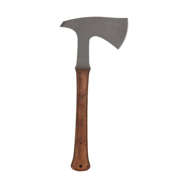 Winkler Ridge Line Hatchet walnut handle version featuring 1/4 inch 80CrV2 steel head, black oxide finish, and rear breaching spike
