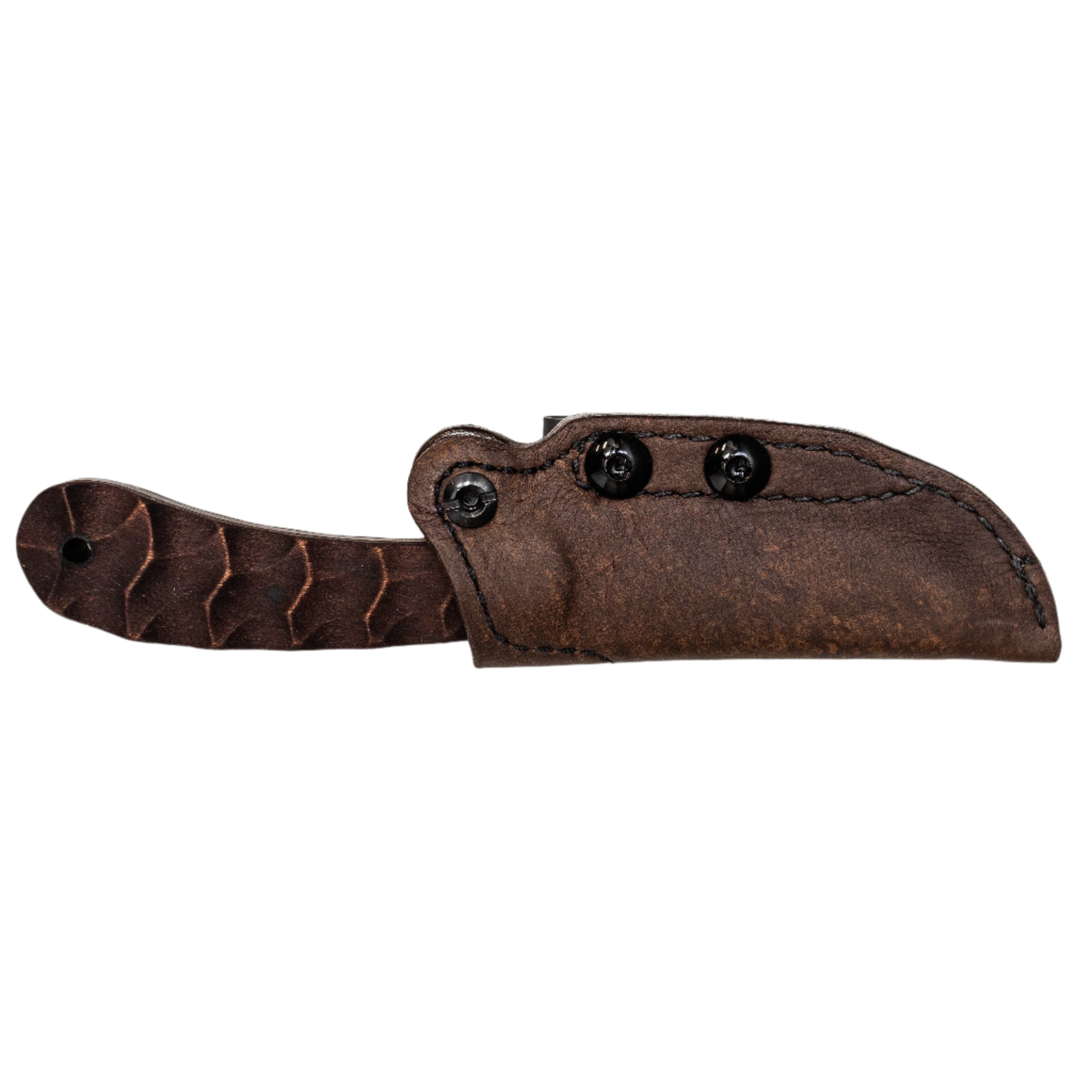 Winkler SD1 Maple Sculpted seated in leather sheath with tension screw and ambidextrous discreet carry clip