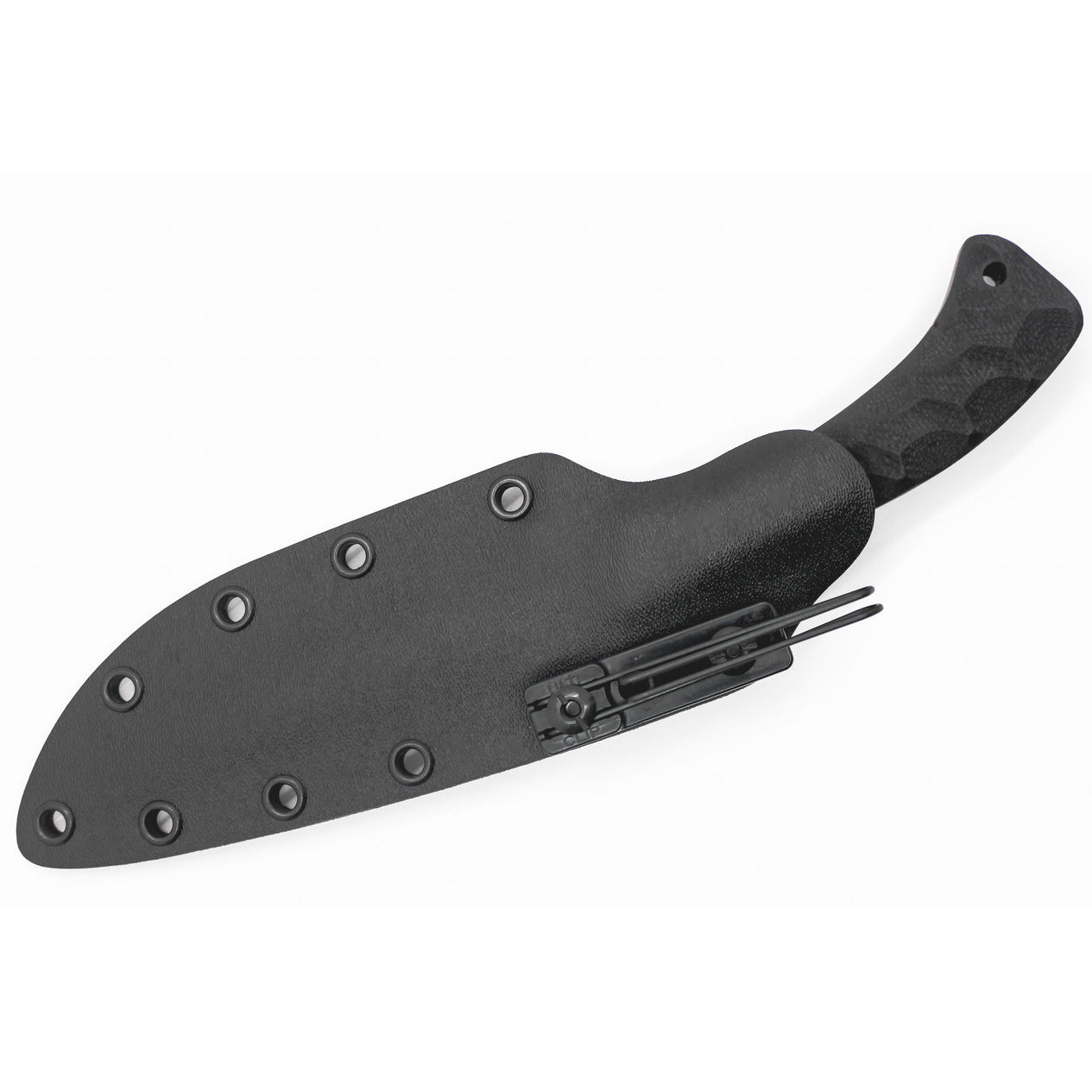 Winkler Shadow Strike with sculpted black laminate handle locked into lined Boltaron sheath designed for secure retention and low profile tactical carry