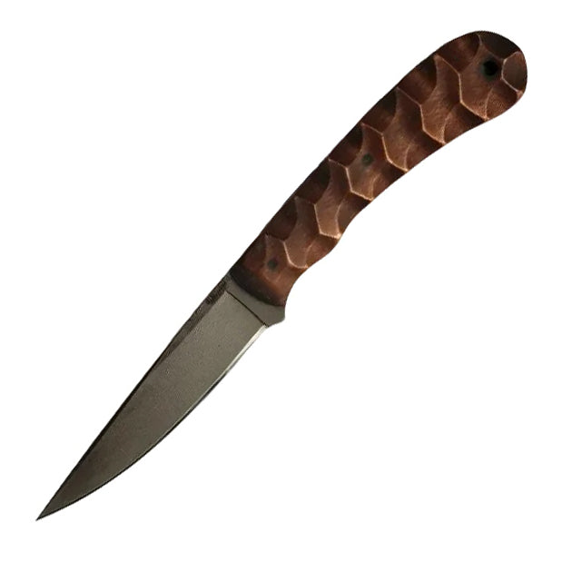 Winkler WK Operator Knife in sculpted maple handle featuring 80CrV2 steel blade with black oxide finish and full tapered tang design