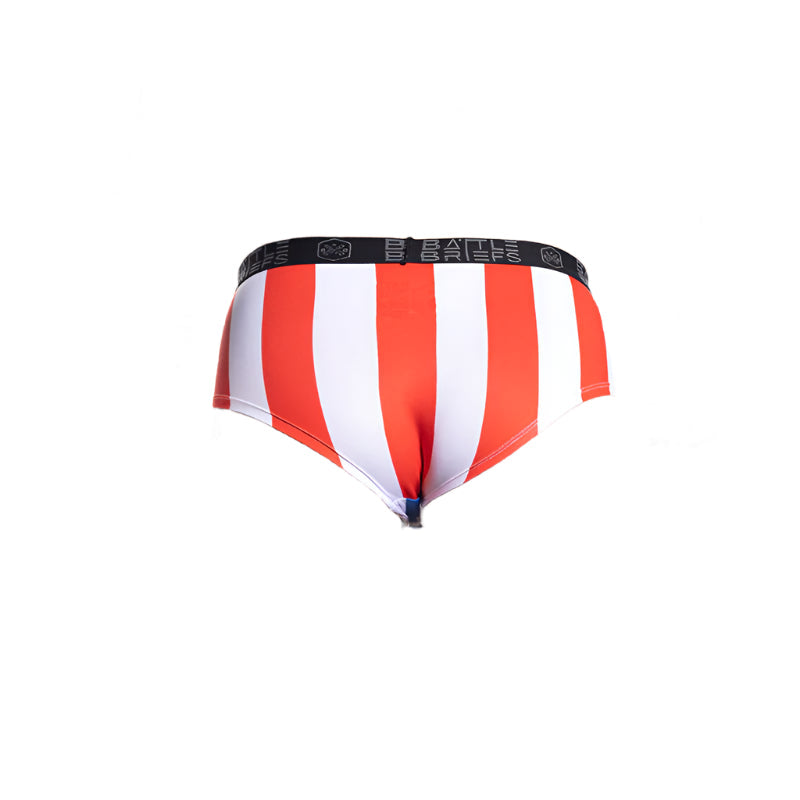 Back view of the Apollo edition Women’s Battle Briefs featuring a cheeky athletic cut and red, white, and blue design, built with quick-dry stretch fabric for all-day performance.