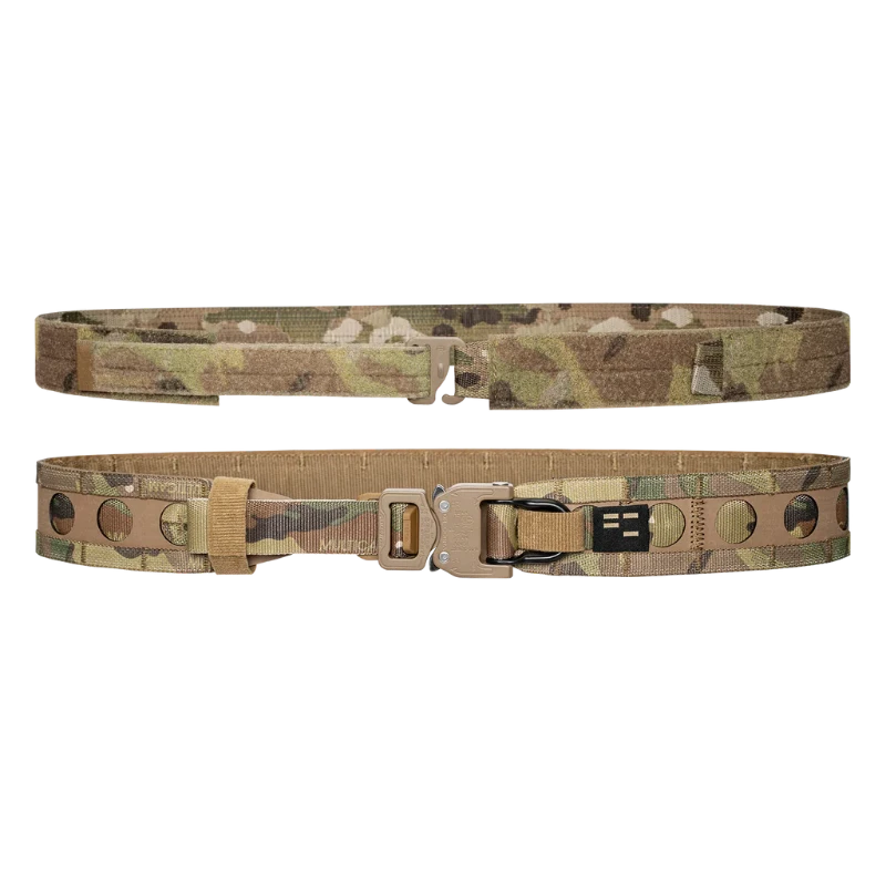 Multicam camouflage belt with a buckle on a white background