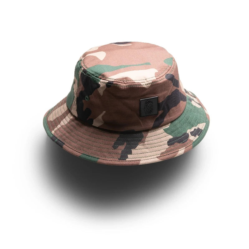 M81 Woodland Camouflage bucket hat on a white background