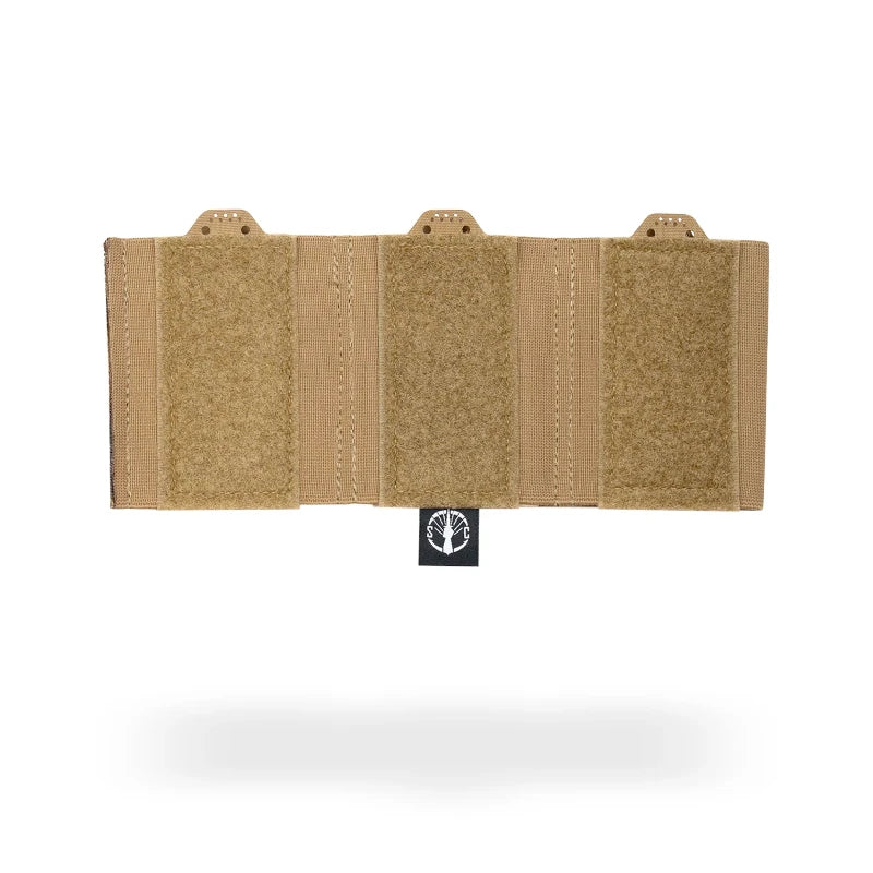 coyote brown tactical magazine pouch with a brand logo tag on a white background