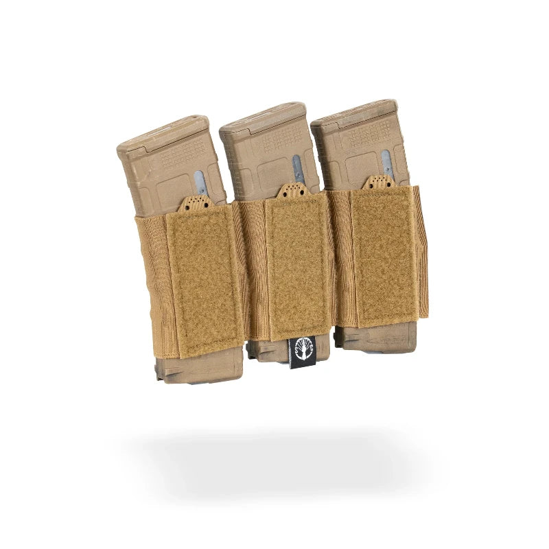 coyote brown Triple magazine pouch with a brand logo on a white background